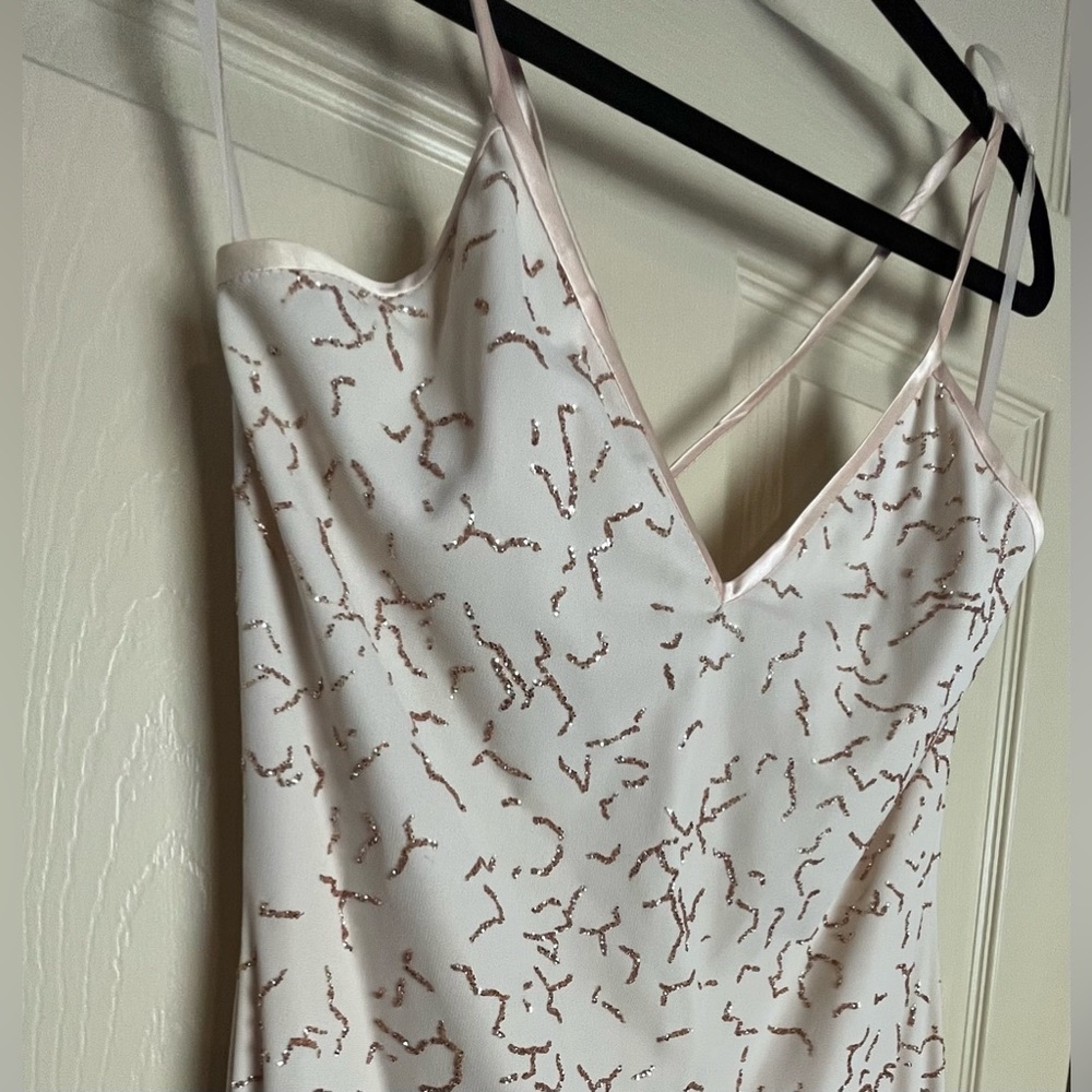 Vintage Off-white and Rose Glitter Gown by Reggio